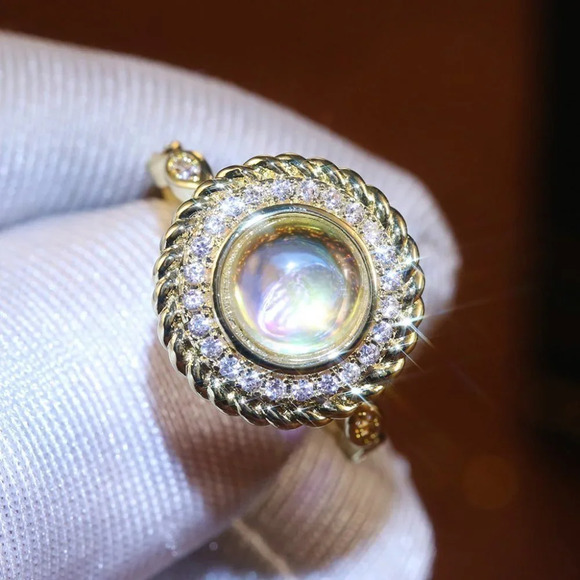 🍂  14K Gold Plated CZ Clear Opal Diamond Ring for Women, FB16FA1129 - Picture 4 of 10